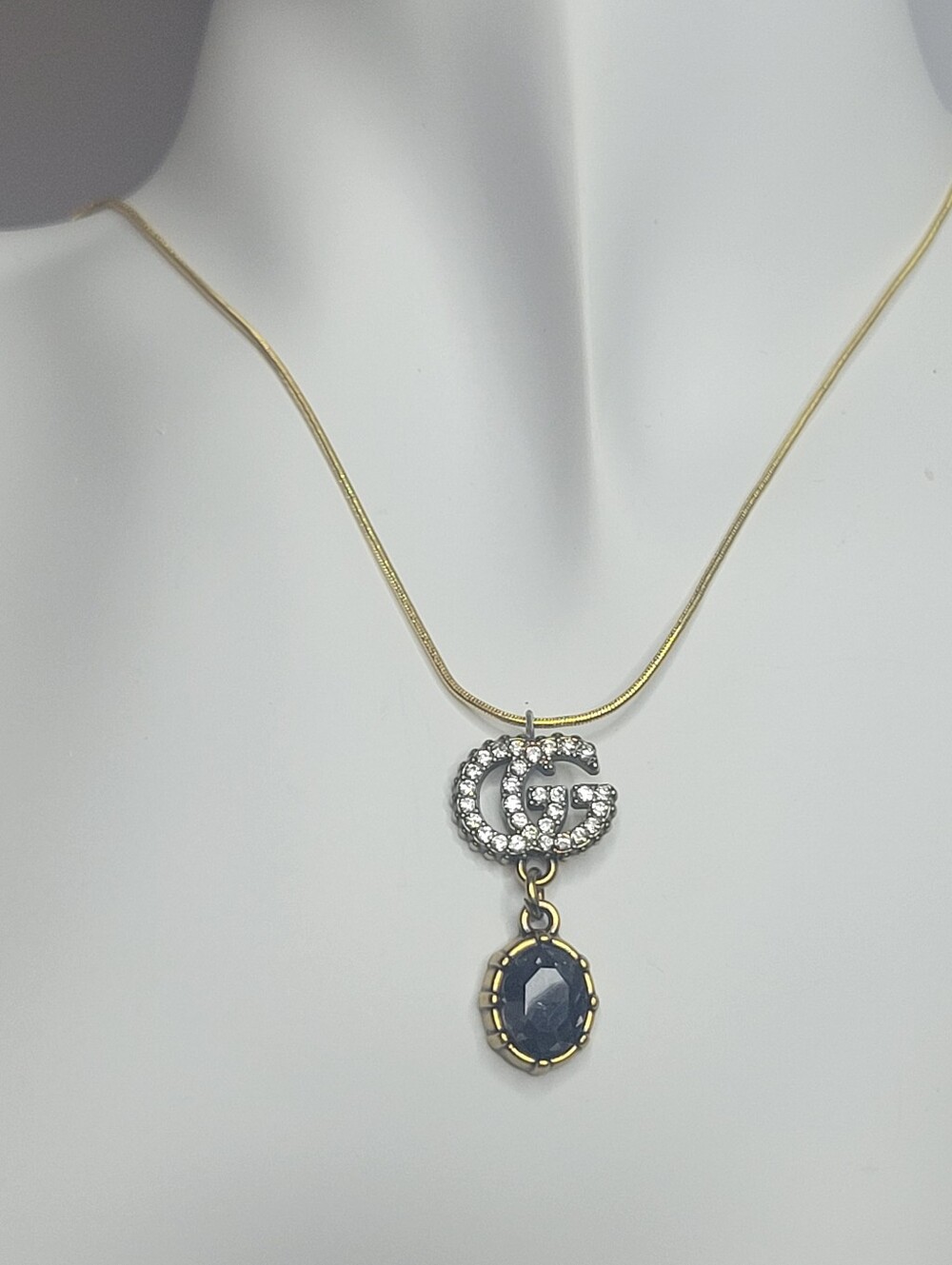 Crystal GG Smokey Topaz Gucci Zip Pull, 18" Gold Plated Snake Chain, Necklace